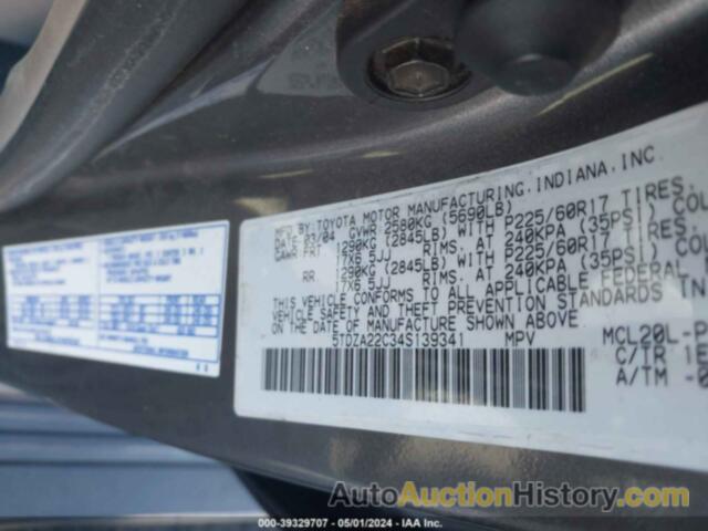 TOYOTA SIENNA XLE LIMITED, 5TDZA22C34S139341