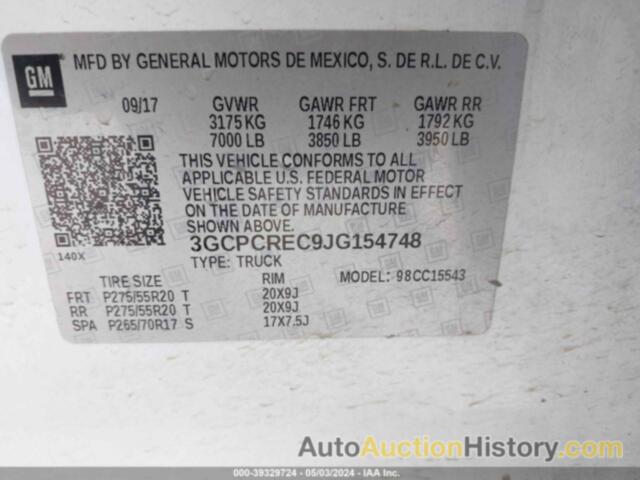 CHEVROLET SILVERADO 1500 1LT, 3GCPCREC9JG154748