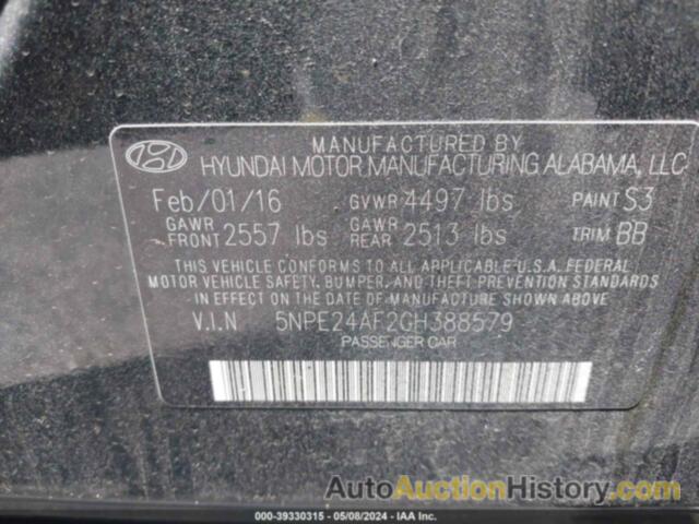 HYUNDAI SONATA SE, 5NPE24AF2GH388579