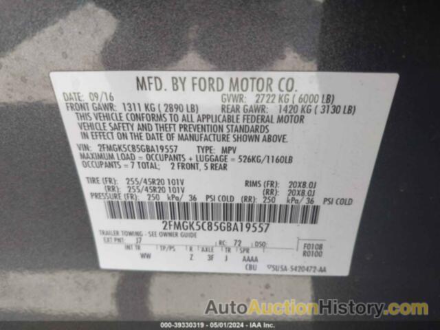 FORD FLEX SEL, 2FMGK5C85GBA19557