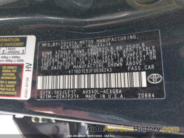 TOYOTA AVALON HYBRID XLE PREMIUM, 4T1BD1EB3FU036243