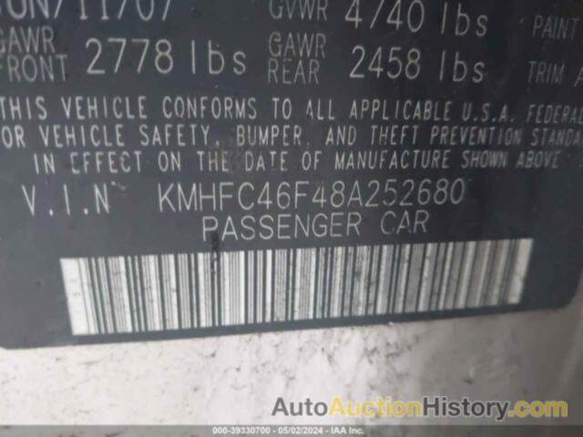 HYUNDAI AZERA LIMITED, KMHFC46F48A252680