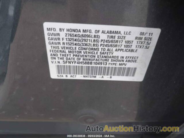 HONDA PILOT EXL, 5FNYF4H58BB104913