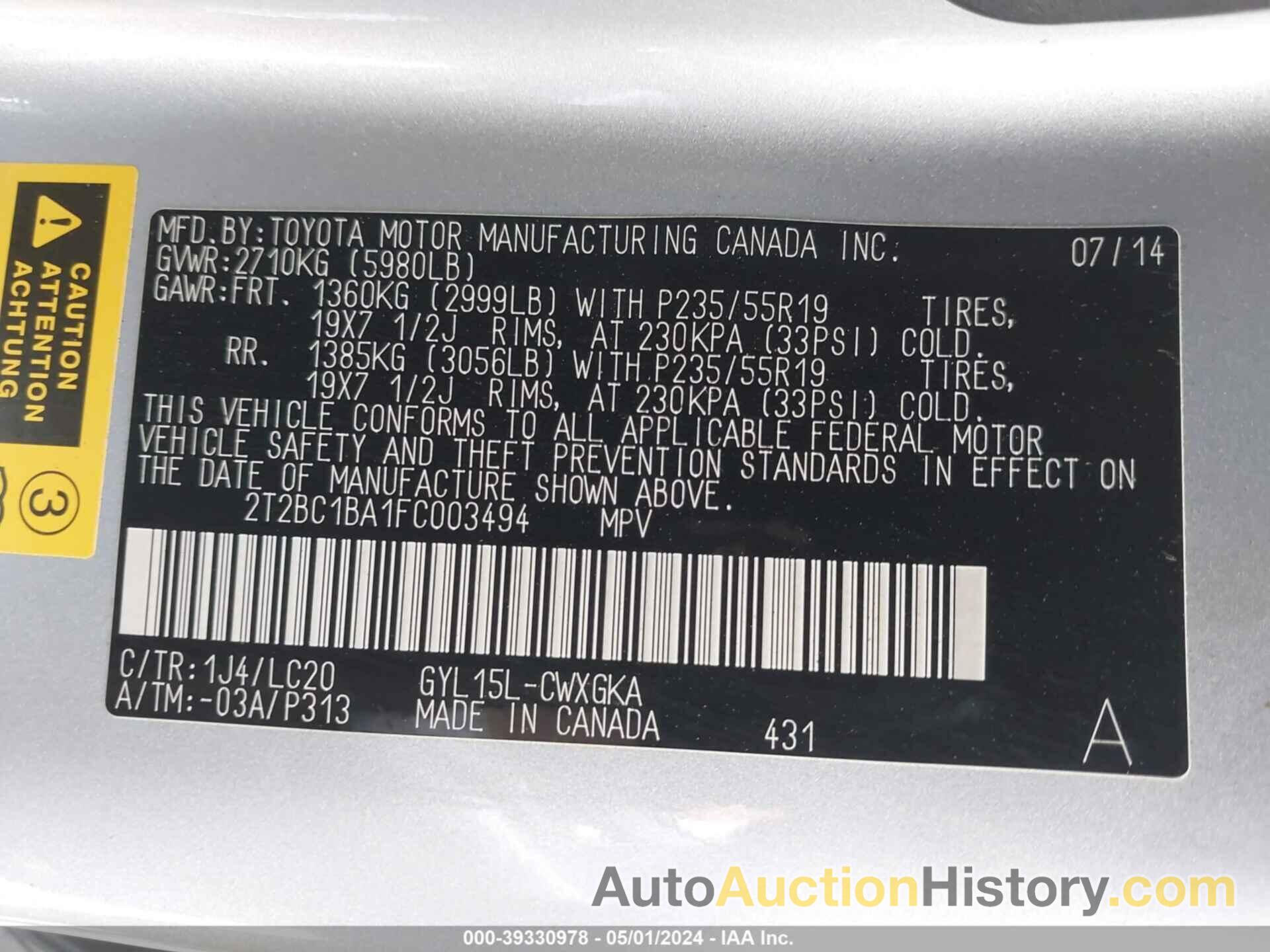 LEXUS RX 450H, 2T2BC1BA1FC003494