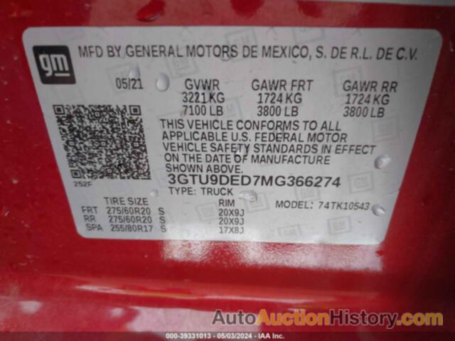 GMC SIERRA K1500 SLT, 3GTU9DED7MG366274