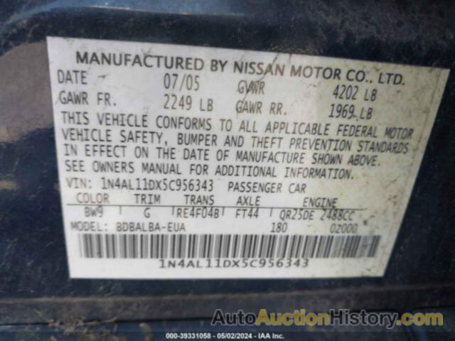 NISSAN ALTIMA 2.5 S, 1N4AL11DX5C956343