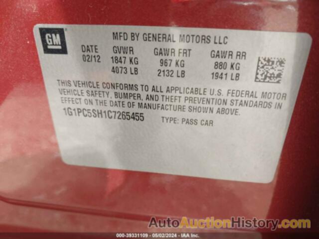 CHEVROLET CRUZE LS, 1G1PC5SH1C7265455