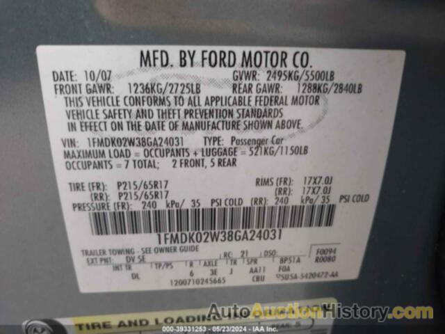 FORD TAURUS X SEL, 1FMDK02W38GA24031