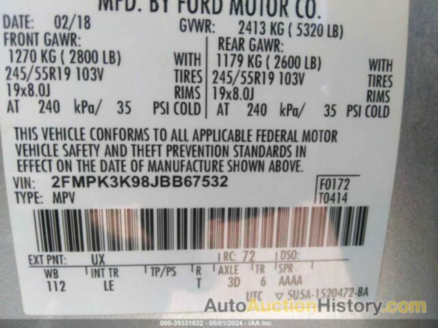 FORD EDGE TITANIUM, 2FMPK3K98JBB67532