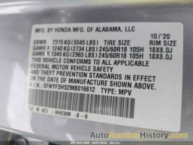 HONDA PILOT 2WD EX-L, 5FNYF5H52MB016612