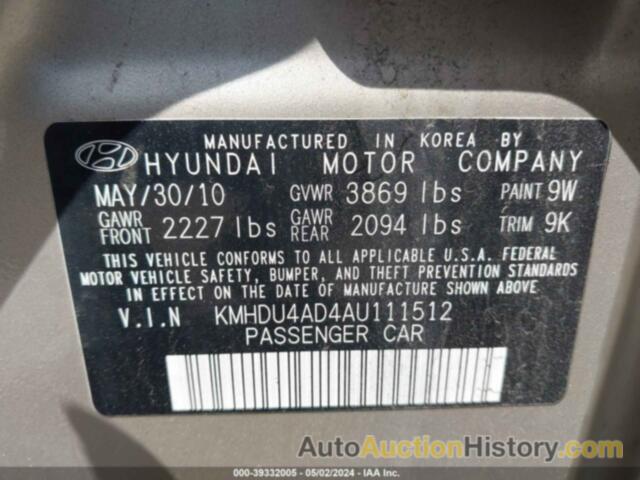 HYUNDAI ELANTRA BLUE/GLS/SE, KMHDU4AD4AU111512