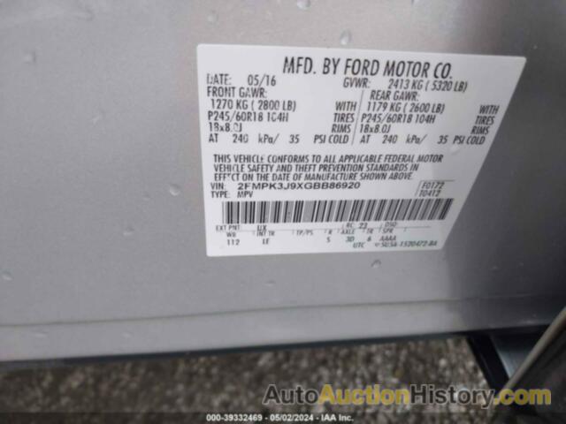 FORD EDGE SEL, 2FMPK3J9XGBB86920