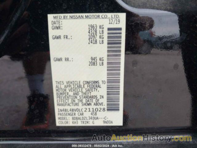 NISSAN ALTIMA S, 1N4BL4BV0LC211028