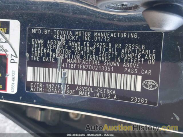 TOYOTA CAMRY L/SE/LE/XLE, 4T1BF1FK7DU213351