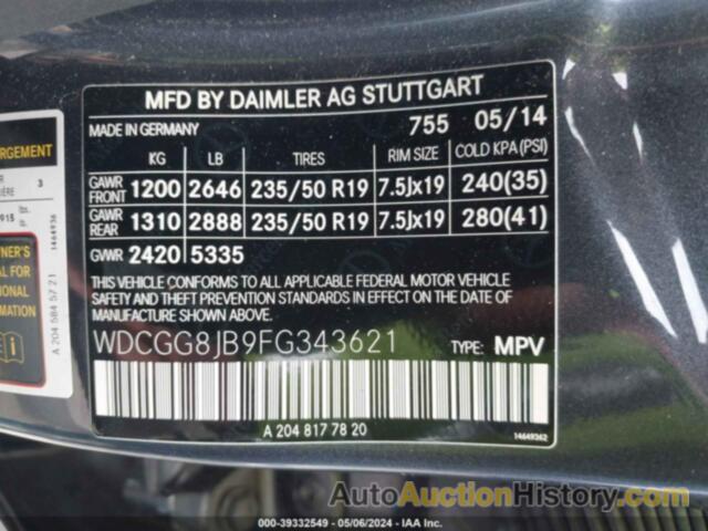 MERCEDES-BENZ GLK 350 4MATIC, WDCGG8JB9FG343621