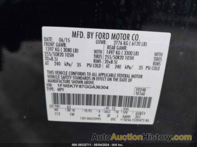 FORD EXPLORER LIMITED, 1FM5K7F87GGA36304