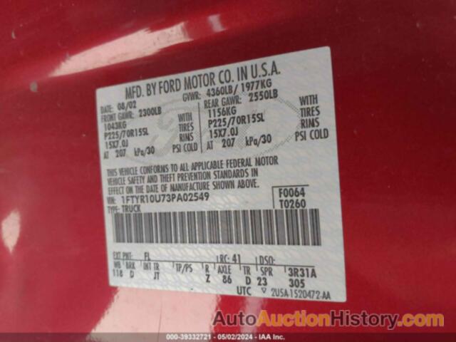 FORD RANGER EDGE/XL/XLT, 1FTYR10U73PA02549