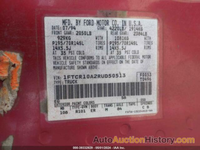 FORD RANGER, 1FTCR10A2RUD50513
