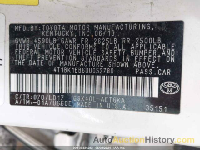 TOYOTA AVALON XLE, 4T1BK1EB6DU052780