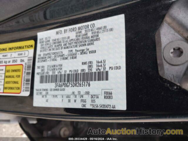 FORD FUSION S, 3FA6P0G75DR265176