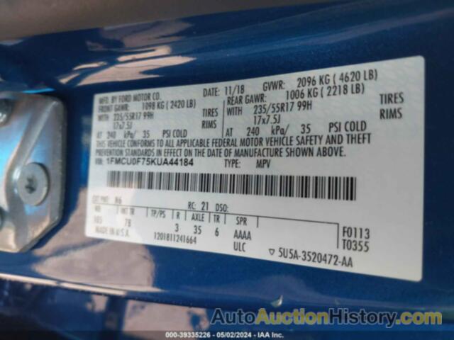 FORD ESCAPE S, 1FMCU0F75KUA44184