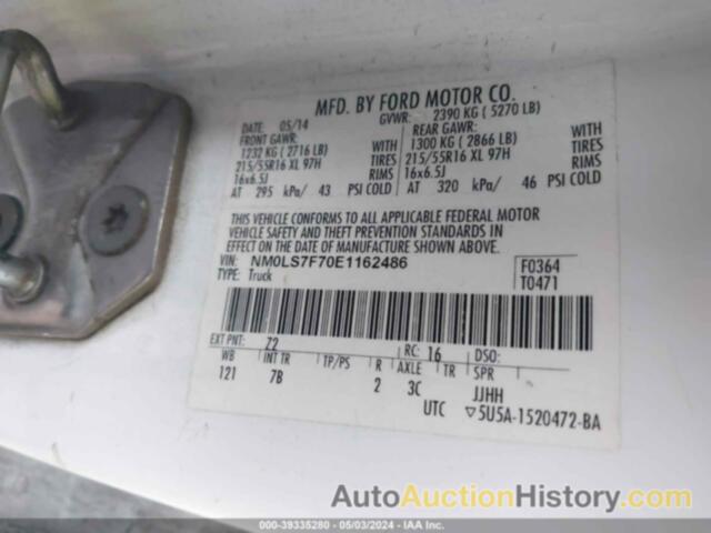 FORD TRANSIT CONNECT XLT, NM0LS7F70E1162486