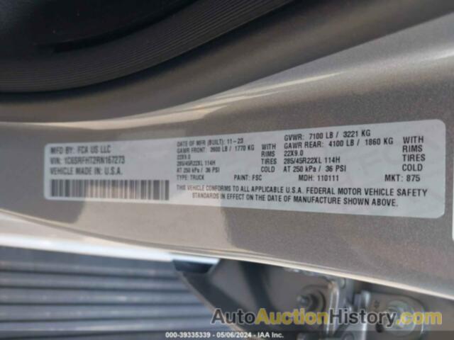 RAM 1500 LIMITED, 1C6SRFHT2RN167273