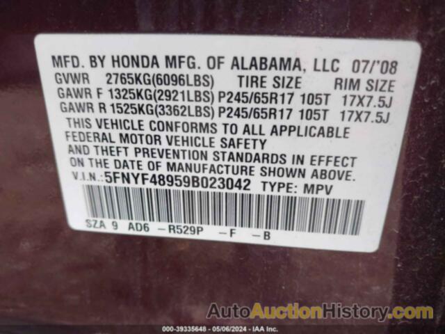 HONDA PILOT TOURING, 5FNYF48959B023042