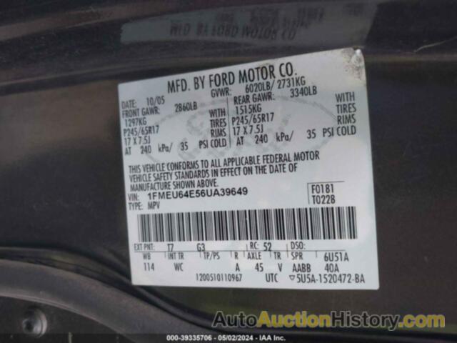 FORD EXPLORER EDDIE BAUER, 1FMEU64E56UA39649