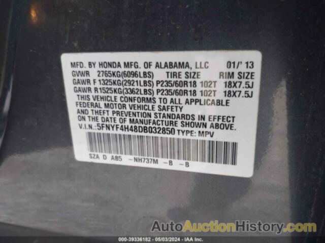 HONDA PILOT EX, 5FNYF4H48DB032850