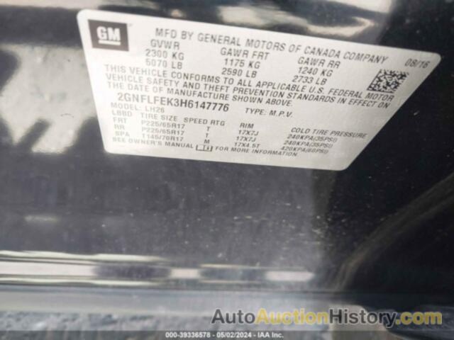 CHEVROLET EQUINOX LT, 2GNFLFEK3H6147776