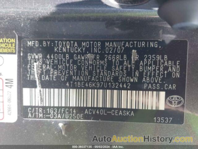 TOYOTA CAMRY CE/LE/XLE/SE, 4T1BE46K97U132442