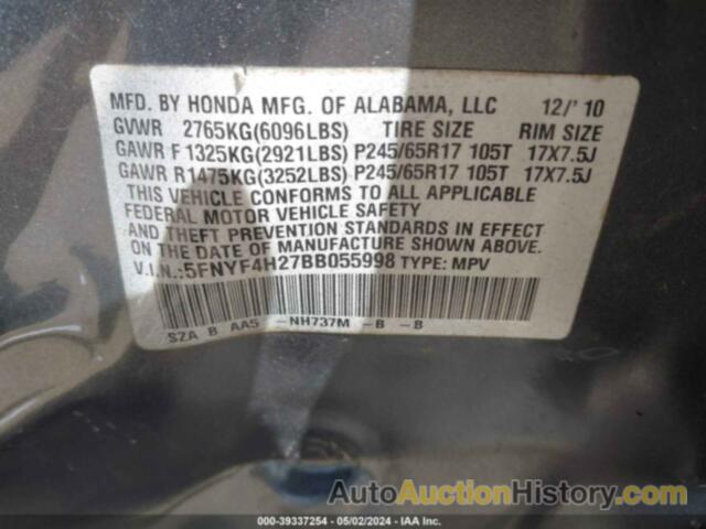 HONDA PILOT LX, 5FNYF4H27BB055998