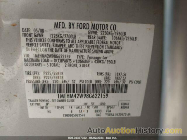 MERCURY SABLE PREMIER, 1MEHM42W98G622159