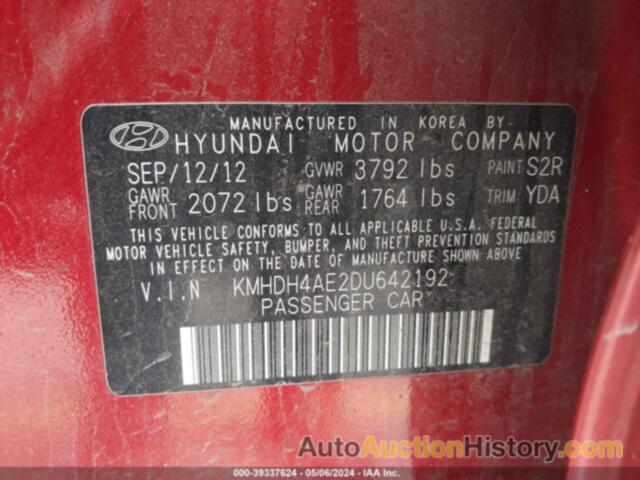 HYUNDAI ELANTRA GLS, KMHDH4AE2DU642192