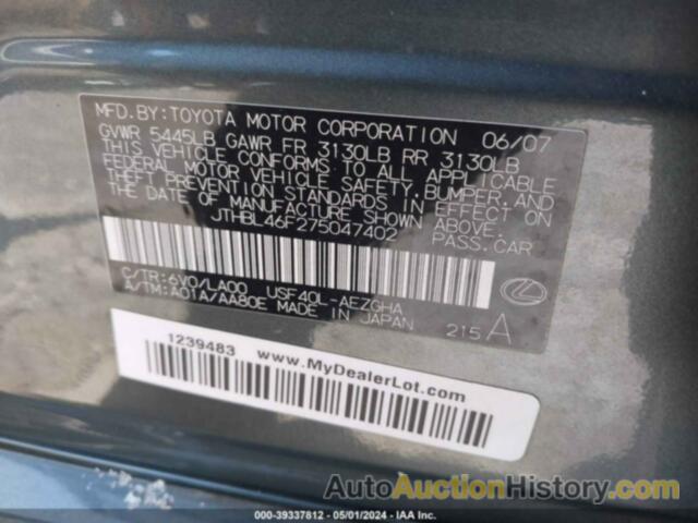 LEXUS LS 460, JTHBL46F275047402