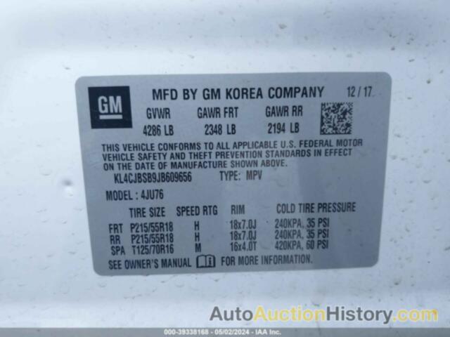 BUICK ENCORE PREFERRED II, KL4CJBSB9JB609656