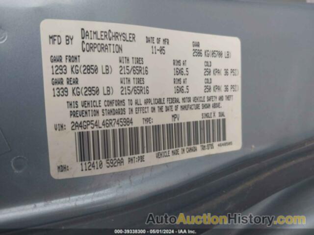 CHRYSLER TOWN & COUNTRY TOURING, 2A4GP54L46R745984