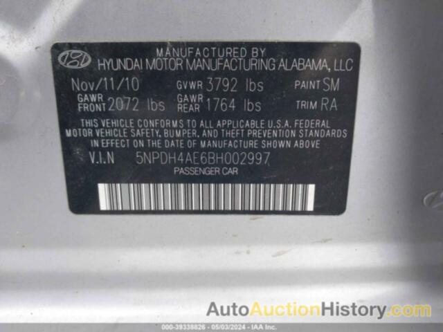 HYUNDAI ELANTRA GLS, 5NPDH4AE6BH002997