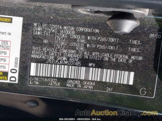 TOYOTA 4RUNNER SR5/TRAIL/SR5 PREMIUM/LIM, JTEEU5JR7M5231485