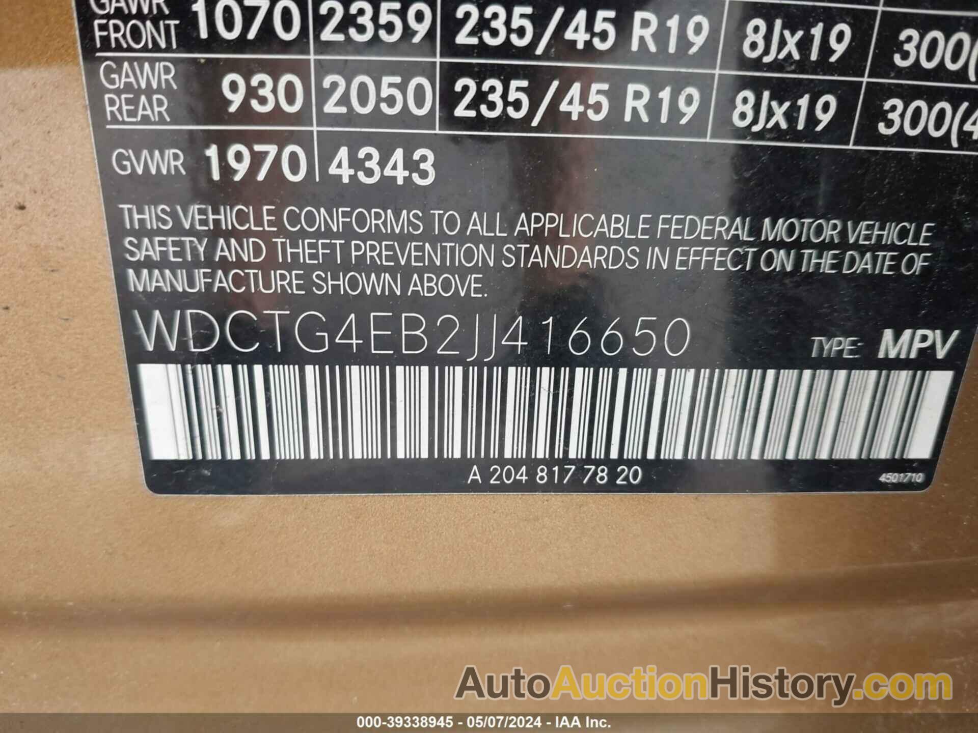 MERCEDES-BENZ GLA 250, WDCTG4EB2JJ416650