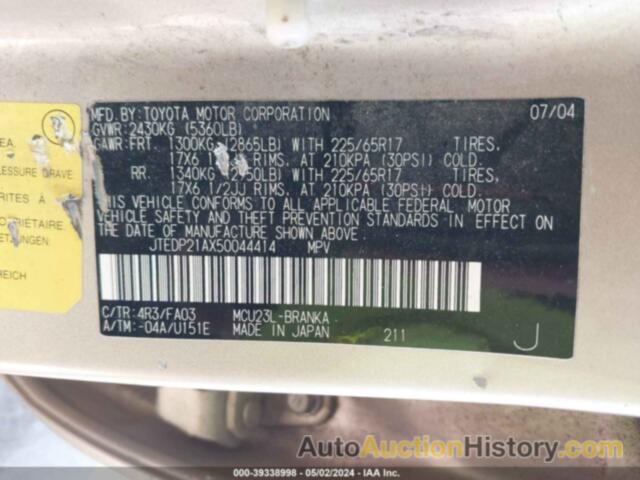 TOYOTA HIGHLANDER LIMITED V6, JTEDP21AX50044414