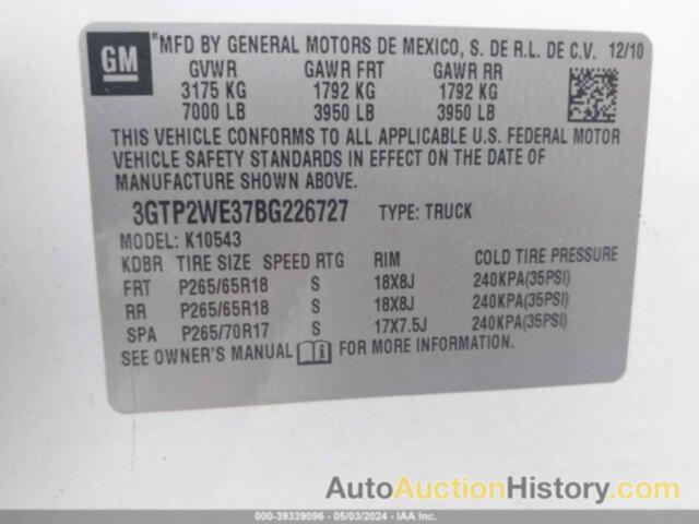 GMC SIERRA K1500 SLT, 3GTP2WE37BG226727