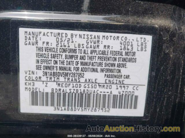 NISSAN SENTRA SR XTRONIC CVT, 3N1AB8DV5MY287952