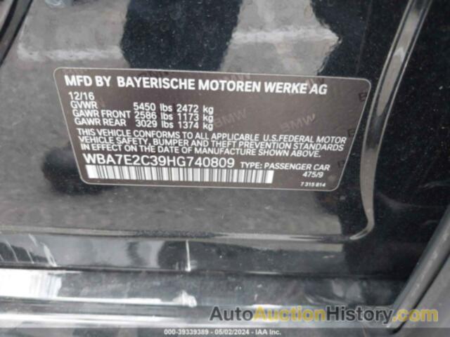 BMW 740I, WBA7E2C39HG740809