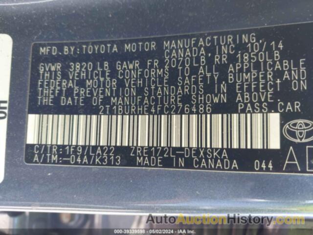 TOYOTA COROLLA S PREMIUM, 2T1BURHE4FC276486