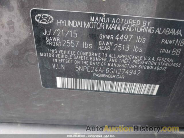 HYUNDAI SONATA SE, 5NPE24AF6GH274942