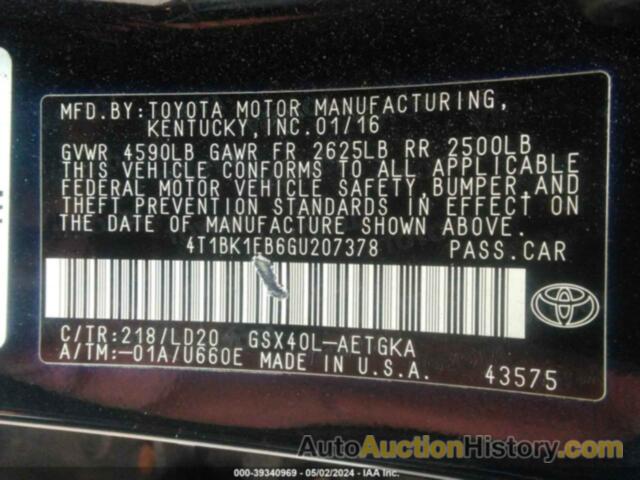 TOYOTA AVALON XLE PLUS/PREMIUM/TOUR/LTD, 4T1BK1EB6GU207378