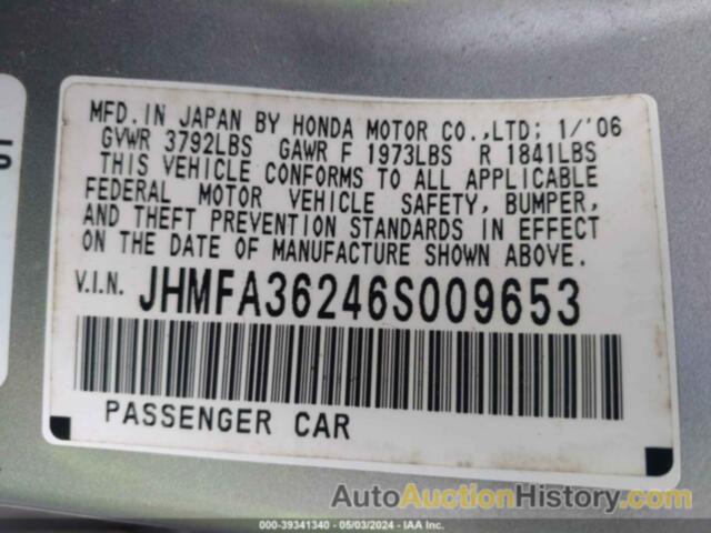 HONDA CIVIC HYBRID, JHMFA36246S009653