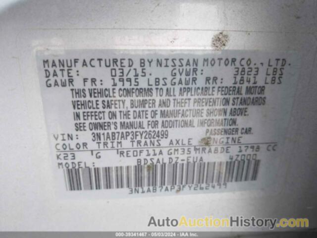 NISSAN SENTRA S/SV/SR/SL, 3N1AB7AP3FY262499